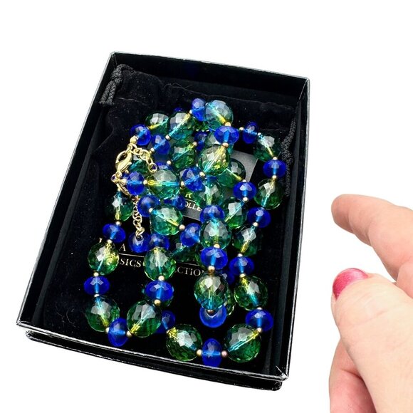 Vintage Joan Rivers Womens Necklace Gold Tone Blue Green Ombre Czech Glass - Picture 4 of 5